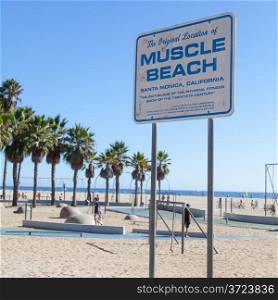 Famous landmark on Santa Monica beach, a monument for all fitness fan