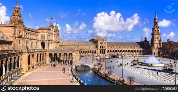 Famous landmarks of Andalusia, Spain - beautiful Seville town, Plaza de Espana (Spain Square). Plaza de Espana (Spain Square) in Seville, Spain