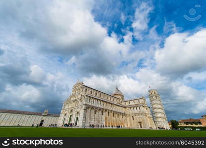 Famous leaning tower of Pisa during summer day