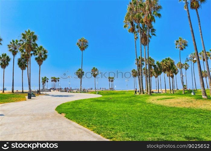 Famous Los Angeles Beach - Venice Beach with people