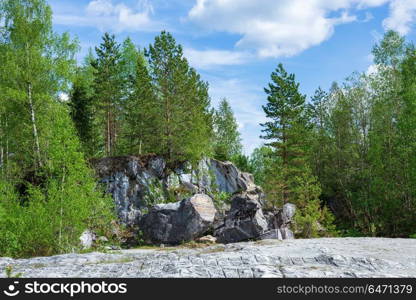 Famous marble quarry Ruskeala in Karelia.. Famous beautiful marble quarry Ruskeala in Karelia.