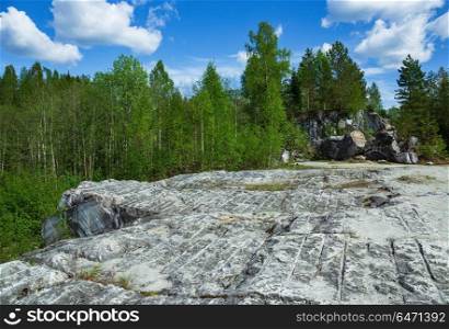 Famous marble quarry Ruskeala in Karelia.. Famous beautiful marble quarry Ruskeala in Karelia.
