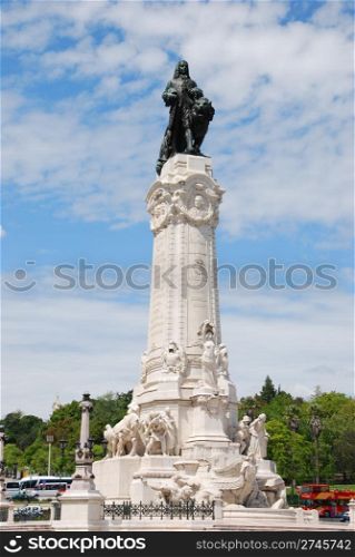 famous Marques do Pombal statue and square in Lisbon, Portugal