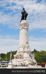 famous Marques do Pombal statue and square in Lisbon, Portugal