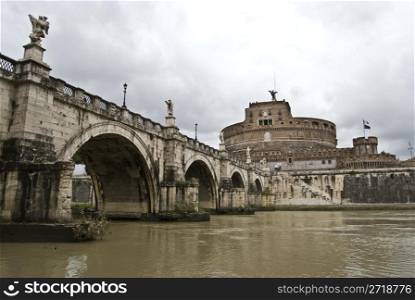 famous medieval Castel and Ponte Sant Angelo in Rome