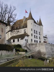 Famous medieval castle in Nyon by day, Switzerland. Famous medieval castle in Nyon, Switzerland