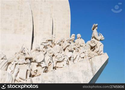 famous monument to the maritime discoveries in Lisbon, Portugal (blue sky background)