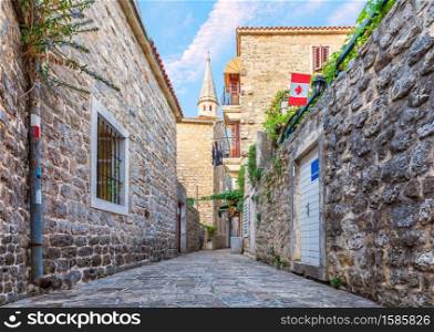 Famous narrow european streets of Budva, Montenegro.. Famous narrow european streets of Budva, Montenegro