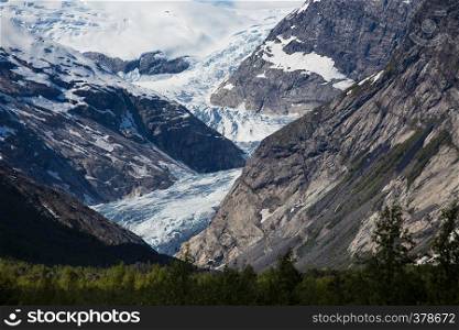 famous Nigardsbreen glacier general view, Norway mountains