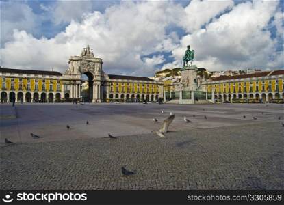 famous old and big square Praca do Comercio in Lisbon