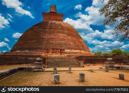 Famous piligrimage site Jetavaranama dagoba Buddhist stupa in ancient city Anuradhapura, Sri Lanka. Jetavaranama dagoba Buddhist stupa, Anuradhapura, Sri Lanka