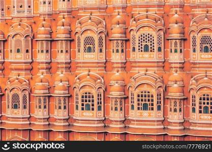 Famous Rajasthan Indian landmark - Hawa Mahal palace  Palace of the Winds  facade, Jaipur, Rajasthan, India. Hawa Mahal Palace of the Winds , Jaipur, Rajasthan