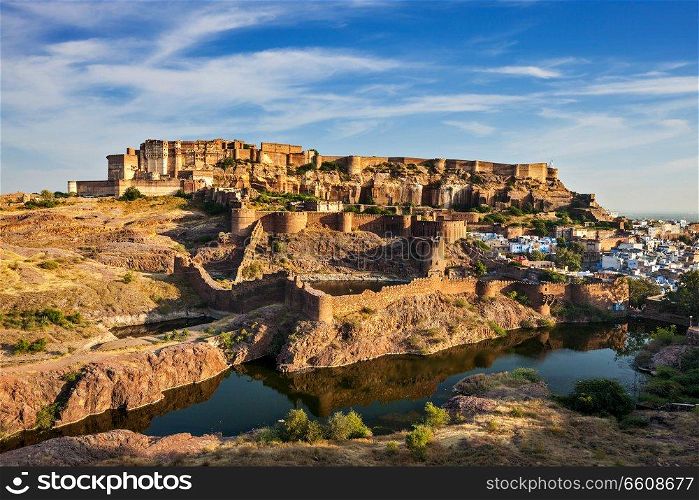 Famous Rajasthan indian tourist landmark - Mehrangarh Fort, Jodhpur, Rajasthan, India. Mehrangarh Fort, Jodhpur, Rajasthan, India