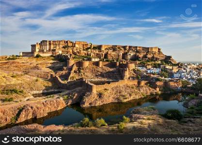 Famous Rajasthan indian tourist landmark - Mehrangarh Fort, Jodhpur, Rajasthan, India. Mehrangarh Fort, Jodhpur, Rajasthan, India