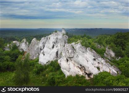Famous rock climbing rocks in Rzedkowice, Jura Krakowsko-Czestochowska Upland, Poland