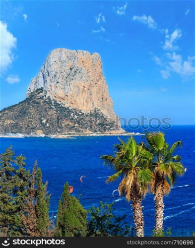 Famous Rock (Penon de Ifach) of Calp town at Costa Blanca (Valencia), Spain. High-resolution stitch panorama. People unrecognizable.