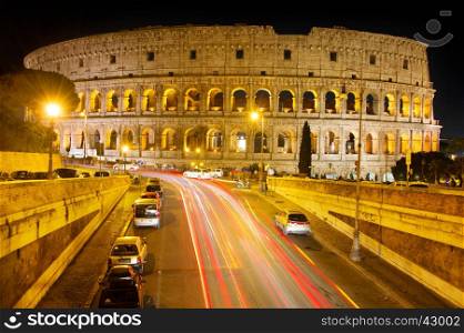 Famous Rome Colosseum at night. Italy