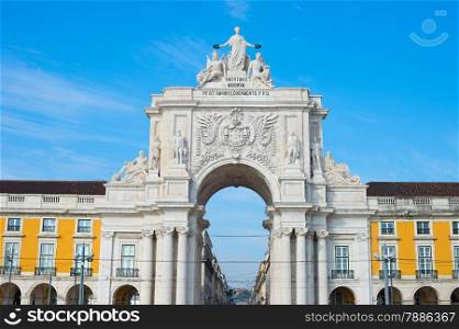 Famous Rua Augusta Arch at sunset in Lisbon, Portugal