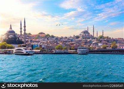 Famous Rustem Pasha Mosque and Suleymaniye Mosque, Bosphorus, Istanbul.