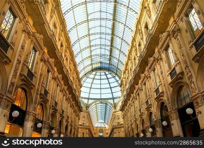 Famous shopping center Vittorio Emanuele II Shopping Gallery (Milan, Italy)