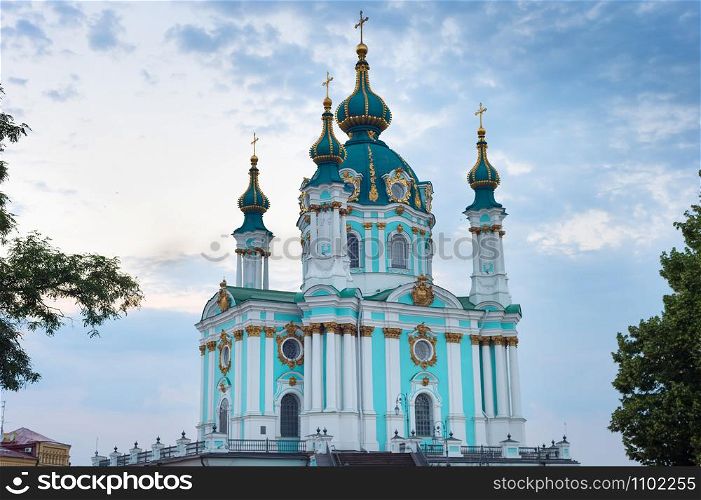 Famous St. Andrews church at twilight. Kiev, Ukraine