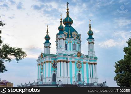 Famous St. Andrews church at twilight. Kiev, Ukraine