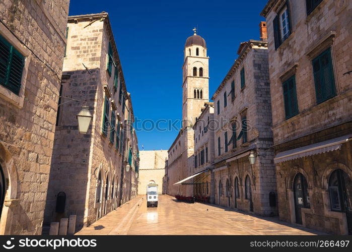 Famous Stradun street in Dubrovnik morning view, Dalmatia region of Croatia