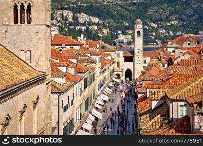Famous Stradun street in Dubrovnik view from walls, Dalmatia region of Croatia