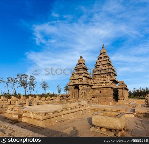 Famous Tamil Nadu landmark - Shore temple, world heritage site in Mahabalipuram, Tamil Nadu, India