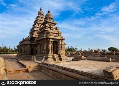 Famous Tamil Nadu landmark - Shore temple, world  heritage site in  Mahabalipuram, Tamil Nadu, India. Shore temple - World  heritage site in  Mahabalipuram, Tamil Nad
