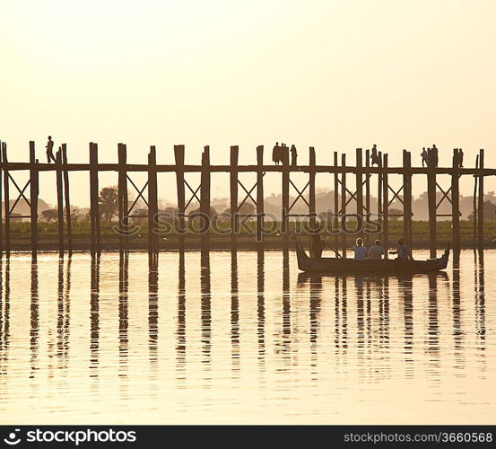 famous tick bridge at sunset in Myanmar