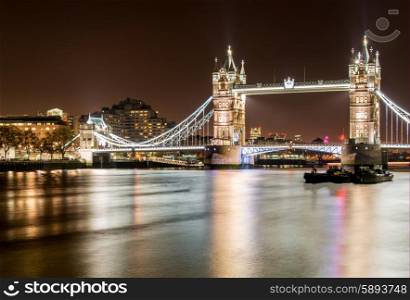 Famous Tower Bridge in London at night