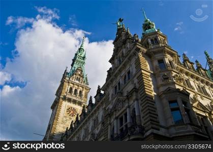famous town hall in the center of Hamburg