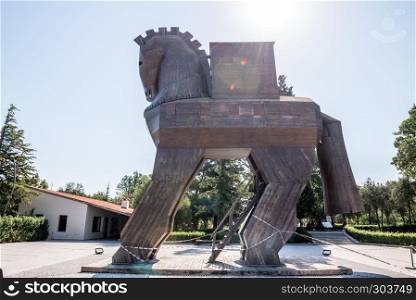 Famous Trojan horse in ancient city of Troy.Wooden Trojan horse in ancient city Troy.