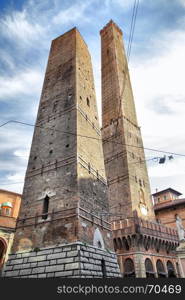 Famous two towers in Bologna, Italy.