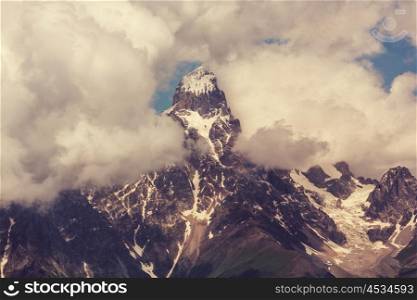 Famous Ushba peak, Caucasus Mountains. Svaneti