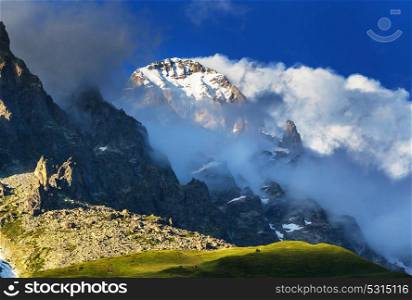 Famous Ushba peak, Caucasus Mountains. Svaneti