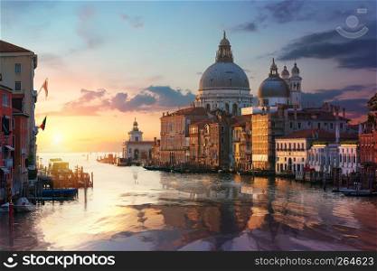 Famous venetian basilica on Grand Canal at sunrise