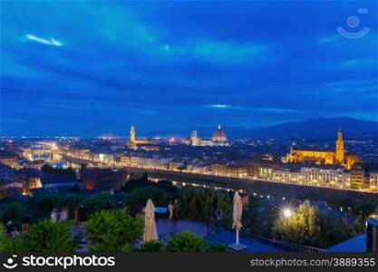 Famous view of Florence at night from Piazzale Michelangelo in Florence, Tuscany, Italy