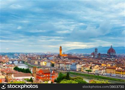 Famous view of Florence at night from Piazzale Michelangelo in Florence, Tuscany, Italy