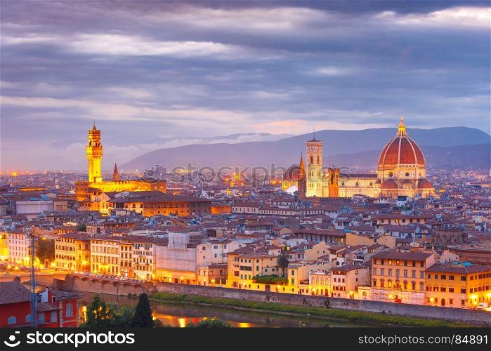 Famous view of Florence at sunset, Italy. Famous view of Florence at sunset from Piazzale Michelangelo in Florence, Tuscany, Italy