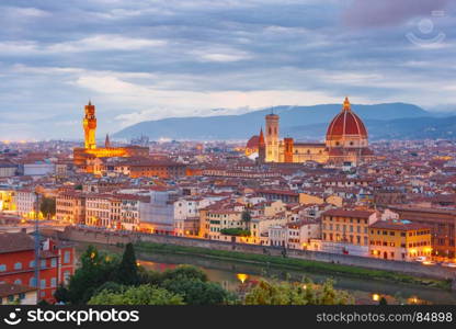 Famous view of Florence at sunset, Italy. Famous view of Florence at sunset from Piazzale Michelangelo in Florence, Tuscany, Italy