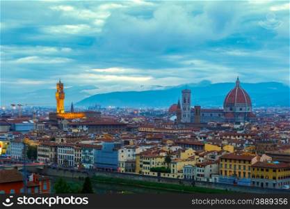 Famous view of Florence at twilight from Piazzale Michelangelo in Florence, Tuscany, Italy