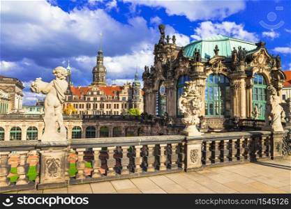 Famous Zwinger museum and Gallery in Dresden - one of the most magnificent Baroque buildings in Germany.. Zwinger museum and art Gallery in Germany