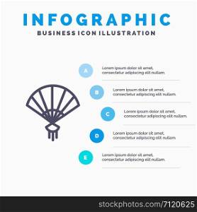 Fan, Hand, China, Chinese Blue Infographics Template 5 Steps. Vector Line Icon template