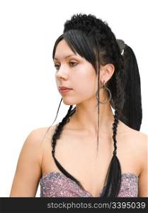 fancy hairdo of braids, caucasian young woman