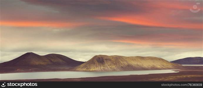 Fantastic Icelands volcanic landscapes in summer season