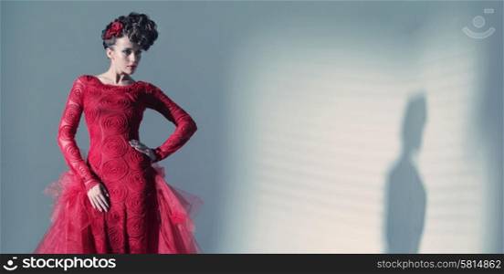 Fantastic lady wearing fashionbable red dress