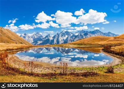 Fantastic lake Koruldi near Mestia in Svaneti region of Georgia