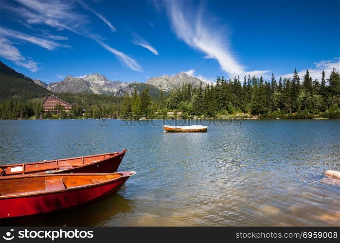 Fantastic mountain lake in National Park High Tatra. Strbske pleso, Slovakia, Europe. Beauty world landscape.